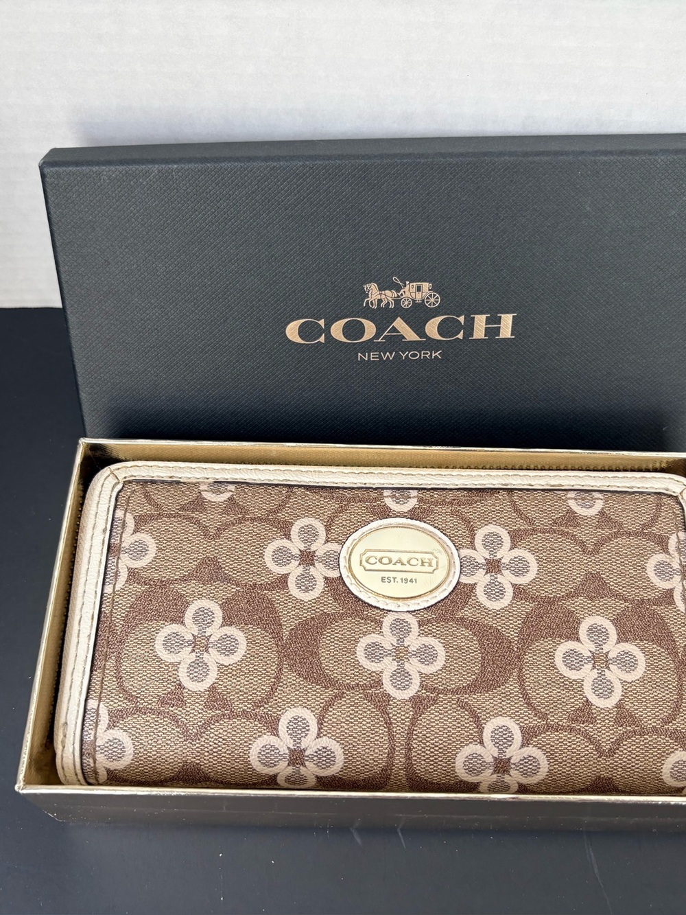 Coach Long Zip Around Wallet in Signature Canvas with Floral Print Signature